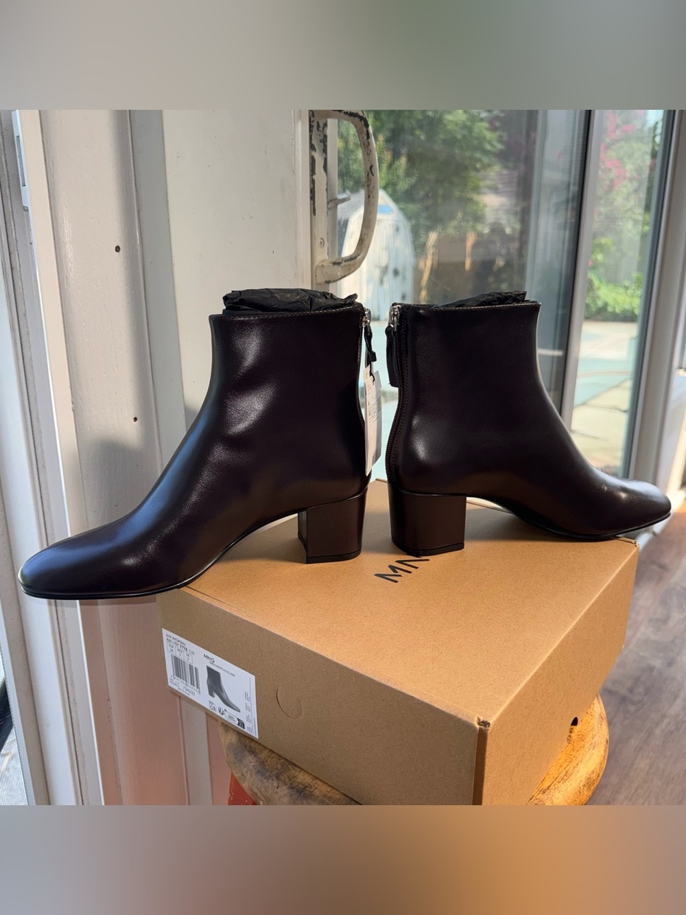 MANGO Claro Genuine Leather Ankle Boots Dark Brown Block Heel Women’s 7.5 NIB - Picture 7 of 16